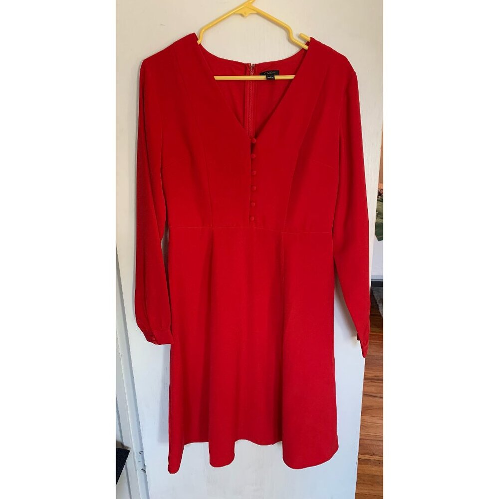 Ann Taylor Factory Red Long-Sleeved Midi Dress Sz 4